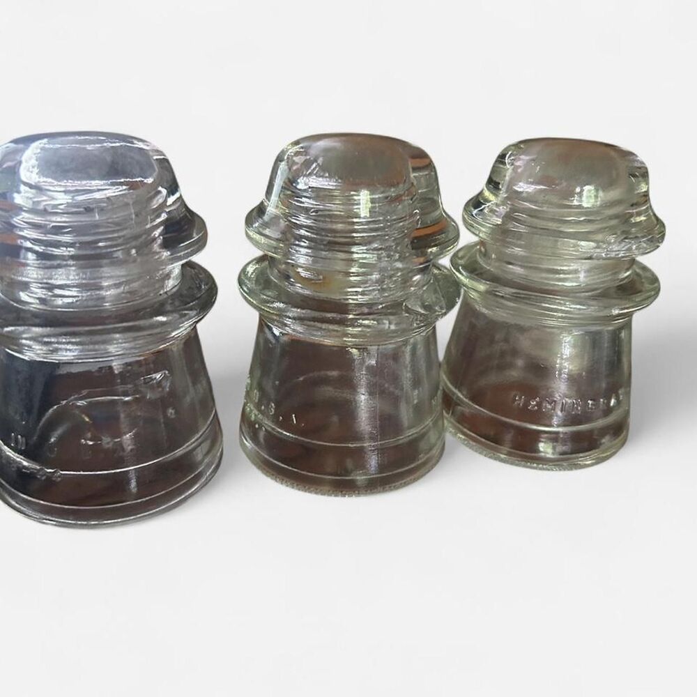3 Vintage Clear Glass Hemingray 16 Insulators